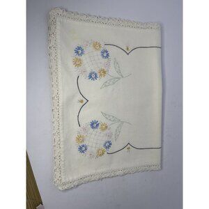 Handmade Table Runner/Dresser Scarf-Off White Embroidery-Lace Edge -38x13 Floral